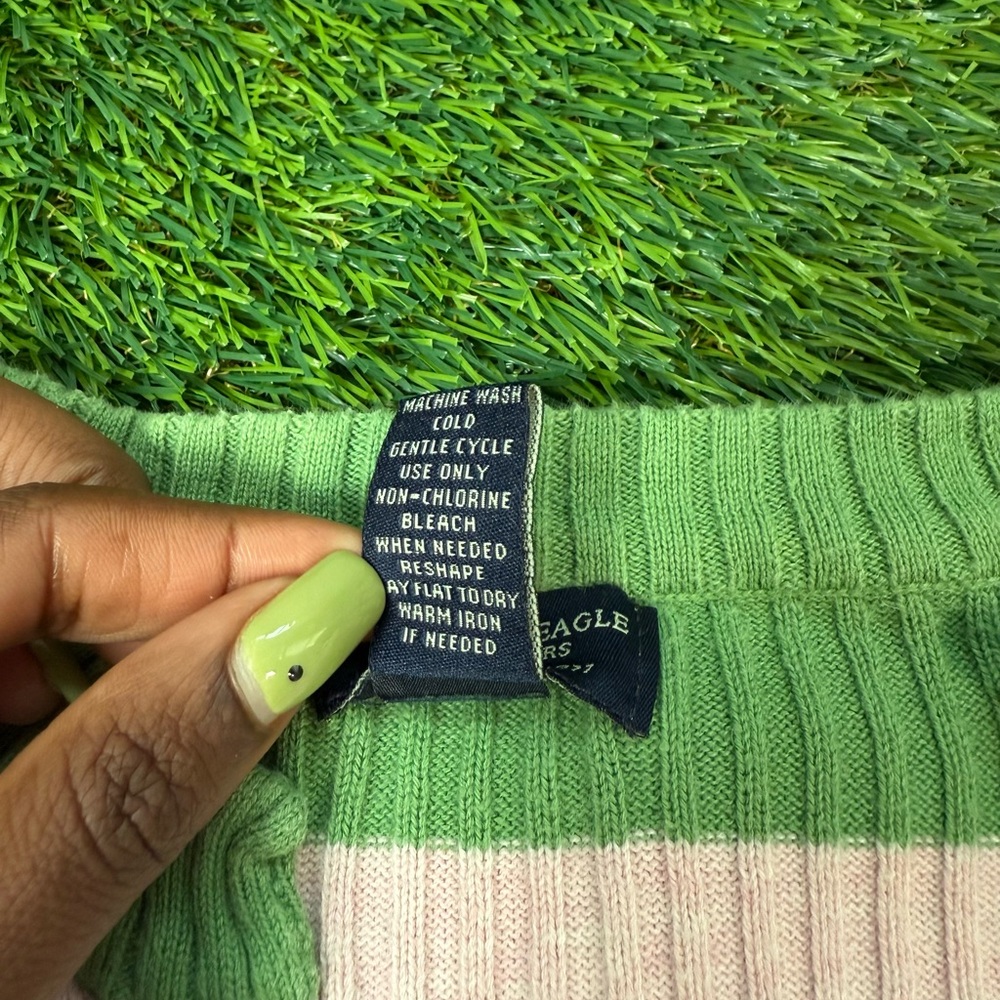Y2K American Eagle Outfitters Ribbed Striped Sweater-Green & Pink Womens M - Picture 4 of 7